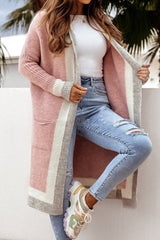 Damska bluza z kapturem kardigan z kontrastowym wzorem – długie jesienne swetry
