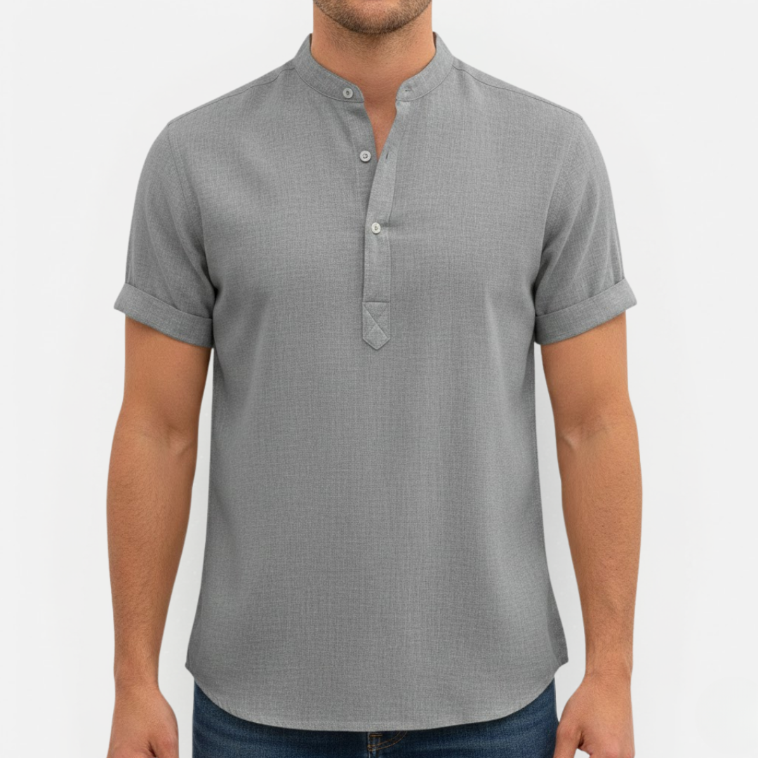 Męska lniana koszula z krótkim rękawem – Henley i casual