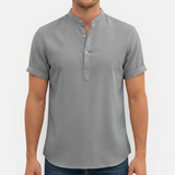 Męska lniana koszula z krótkim rękawem – Henley i casual