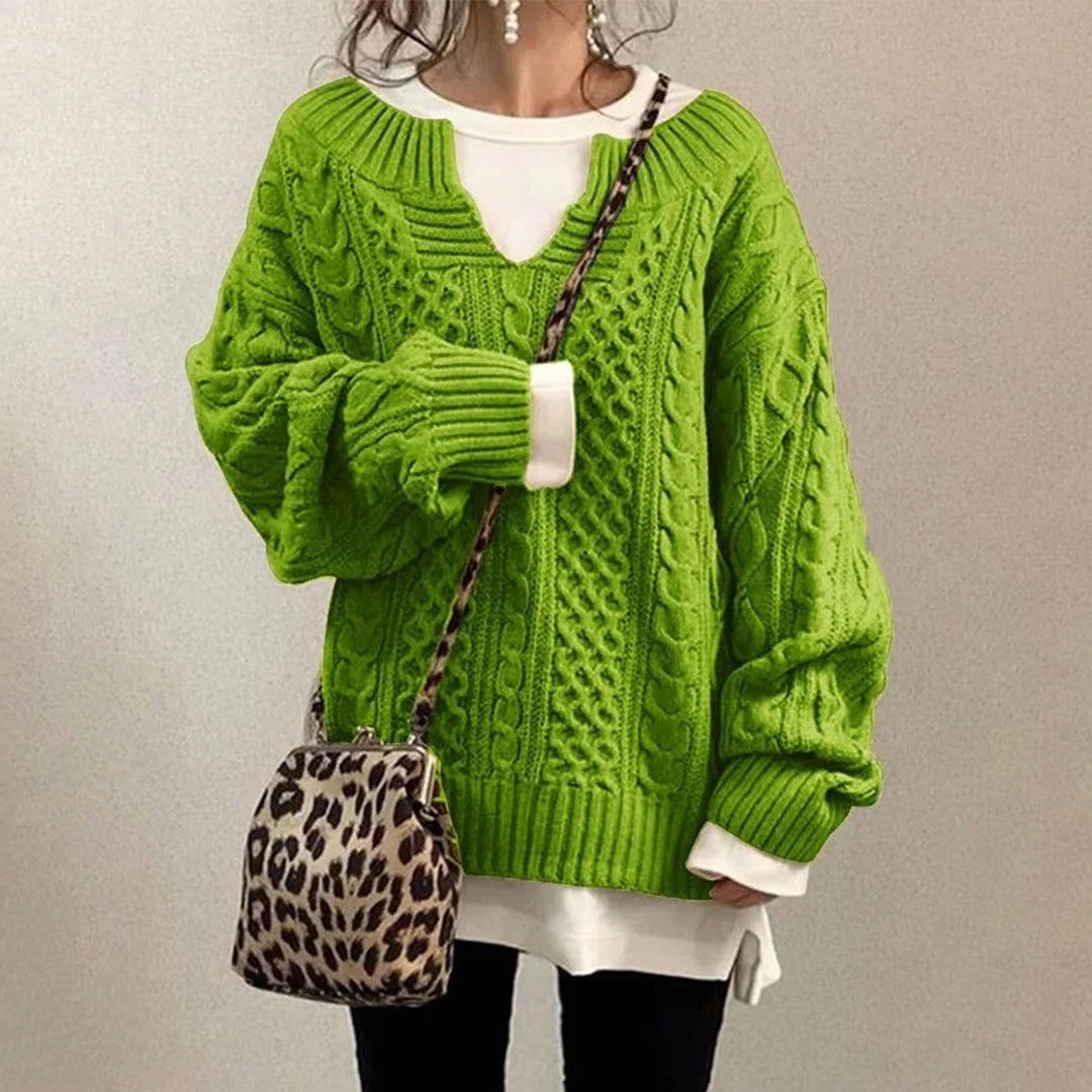 Oversize Dzianinowy Sweter z Okrągłym Dekoltem