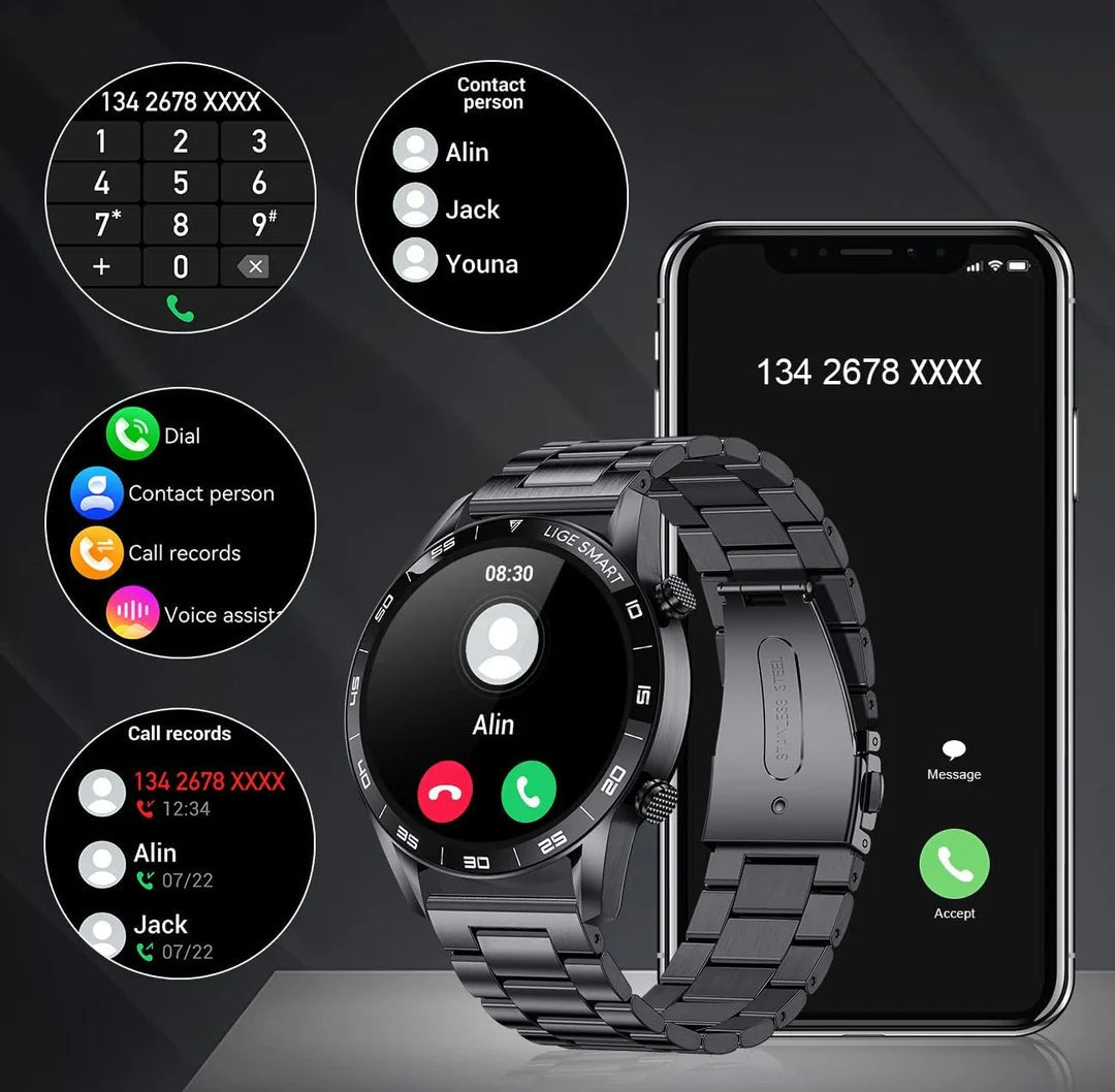 Zegarek inteligentny dla mężczyzn | Multisportowy i monitor aktywności | Połączenia Bluetooth