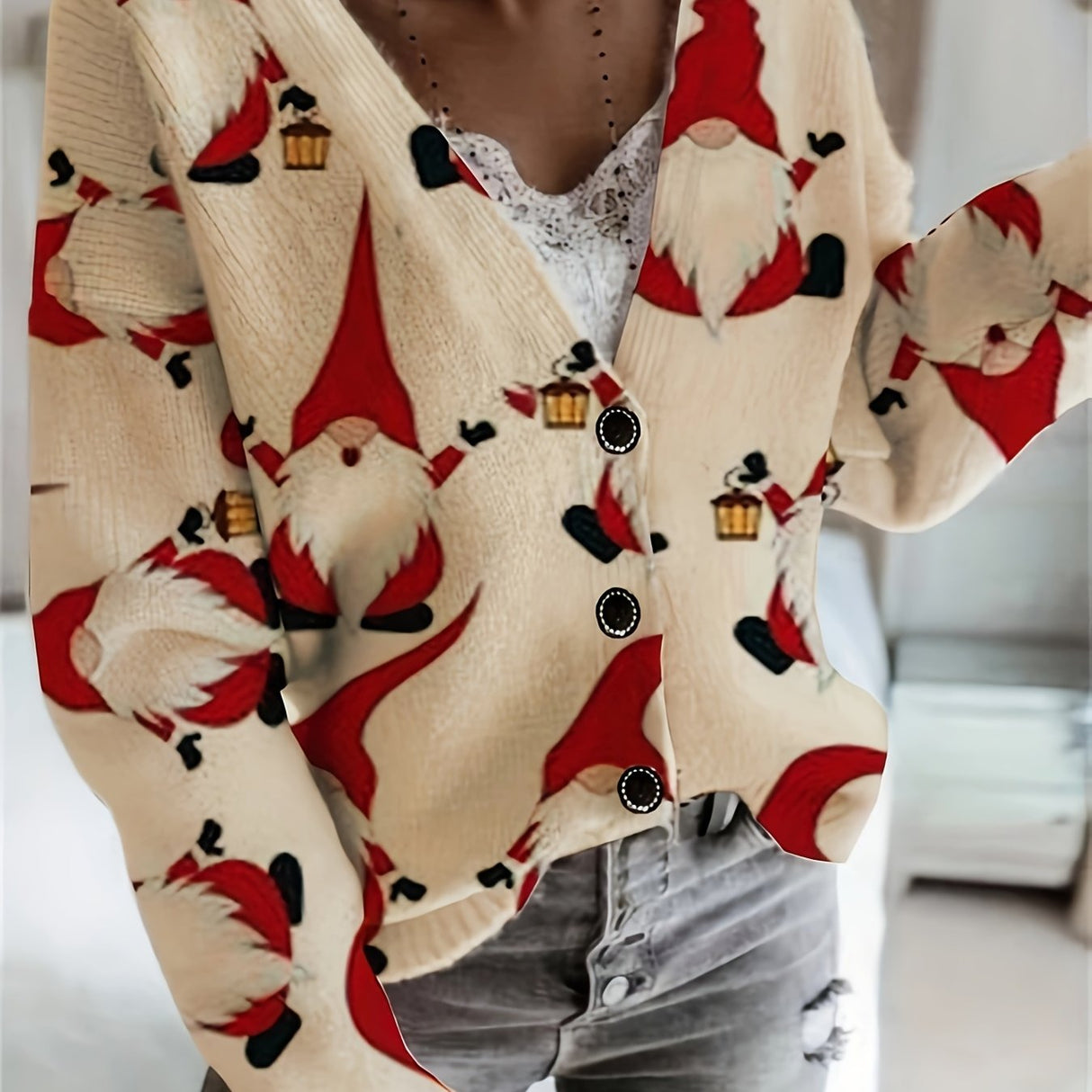 Świąteczny kardigan z reniferami – damski zimowy sweter z świątecznym motywem