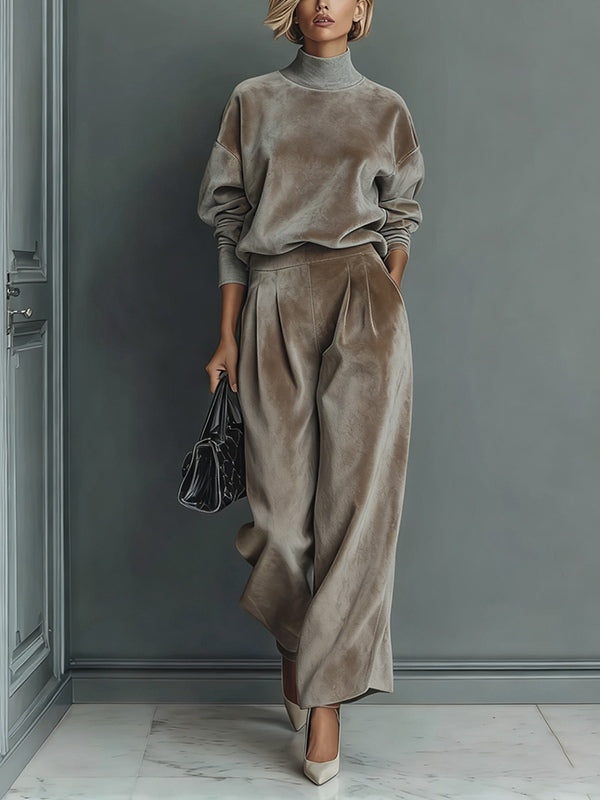 Damski Dwuczęściowy Zestaw z Luźną Bluzką i Szerokimi Spodniami