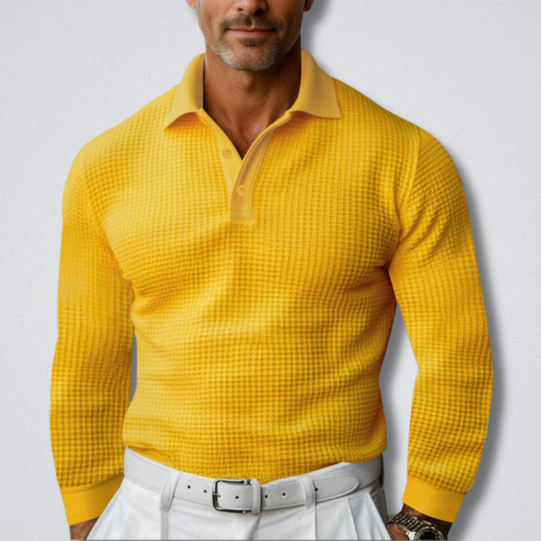 Męski sweter polo z długim rękawem i klasycznym kołnierzykiem