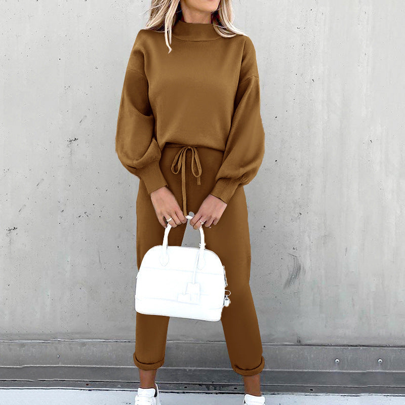 Damski miękki dres 2-częściowy golf z wysokim stanem spodnie loungewear