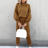 Damski miękki dres 2-częściowy golf z wysokim stanem spodnie loungewear