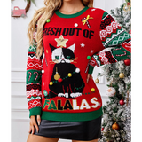Damski sweter świąteczny – Wesoły zimowy sweter z kotem i świątecznym nadrukiem
