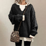 Oversize Dzianinowy Sweter z Okrągłym Dekoltem