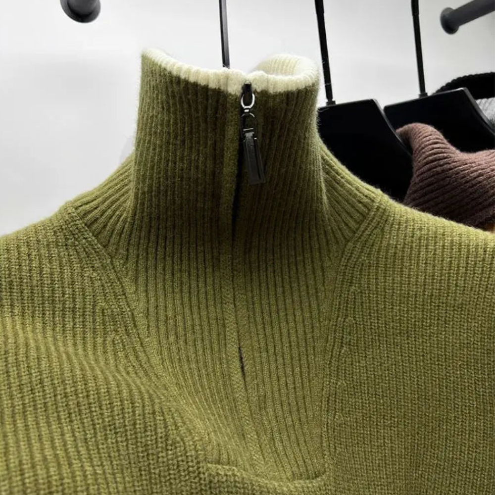 Męski sweter z półzamkiem – Dziany sweter z wysokim kołnierzem