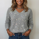 Damski sweter z dekoltem w serek i cekinami – elegancki i modny