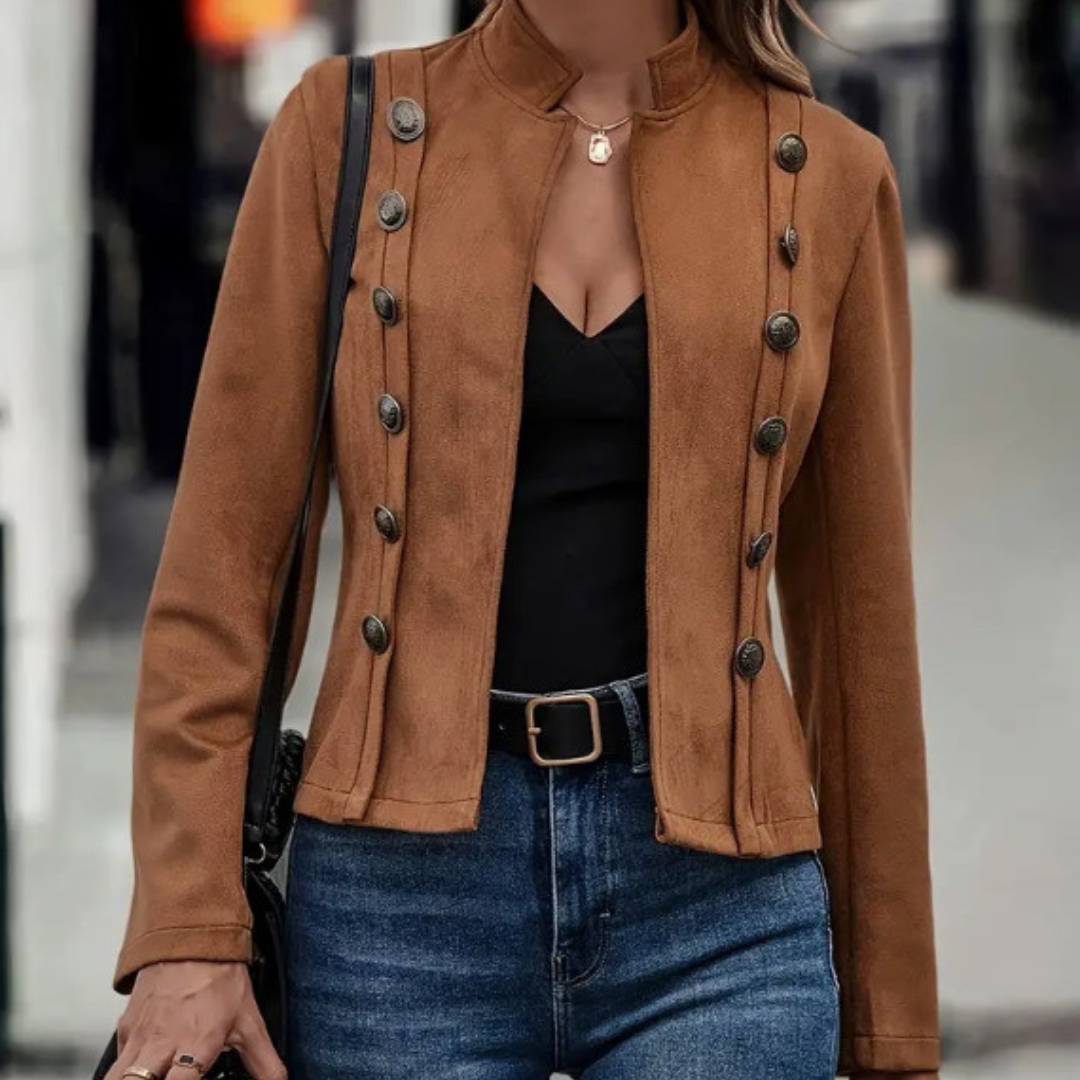 Elegancki płaszcz damski z efektem zamszu – wygodny na jesień i zimę