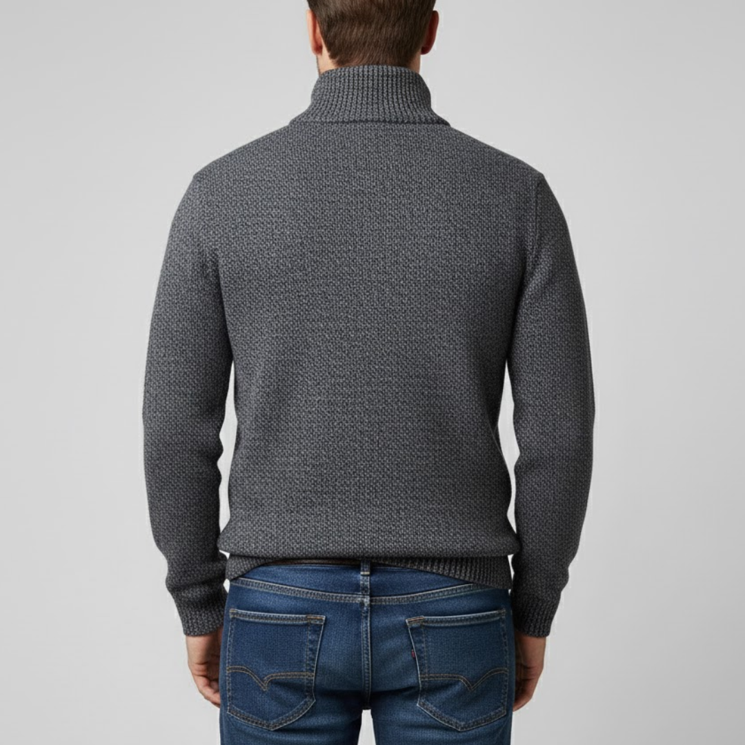 Męski Sweter Dziany z Zamkiem i Stójką