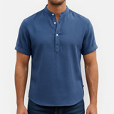 Męska lniana koszula z krótkim rękawem – Henley i casual