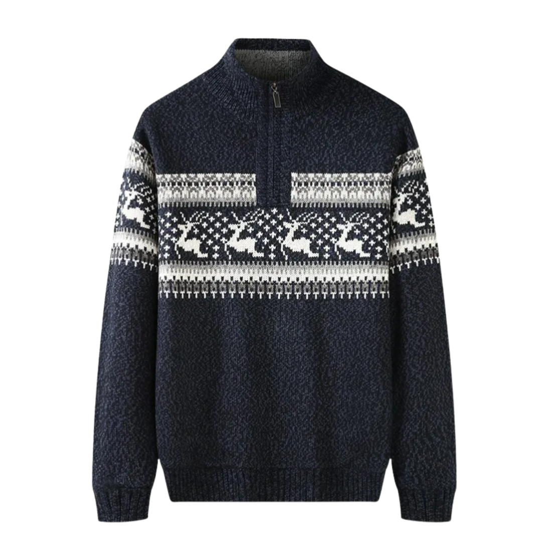 Męski Sweter Dzianinowy z Półzamkiem – Klasyczny Zimowy Wzór