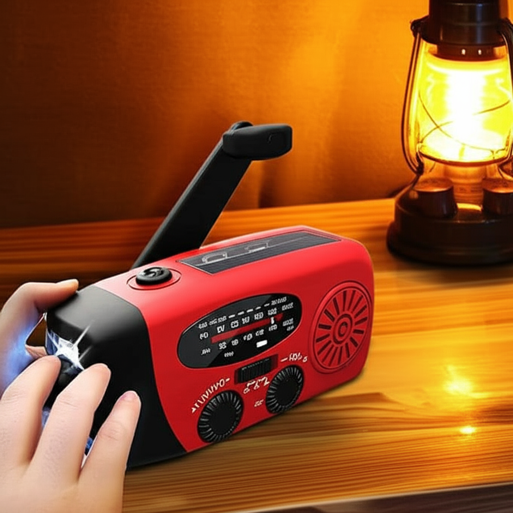 Radio awaryjne na energię słoneczną | Ręczna korba, latarka i powerbank